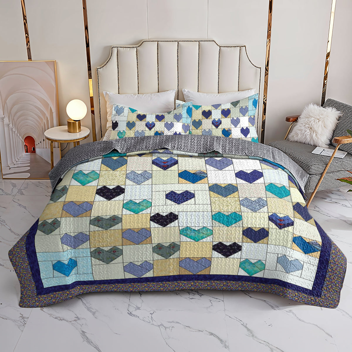 Ceeprints All Season Quilt 3-Piece Set Heart Quilting Blocks