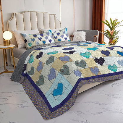 Ceeprints All Season Quilt 3-Piece Set Heart Quilting Blocks