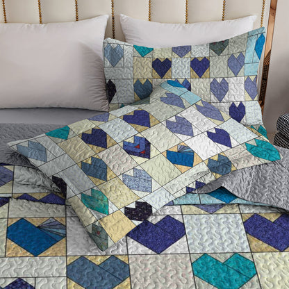Ceeprints All Season Quilt 3-Piece Set Heart Quilting Blocks