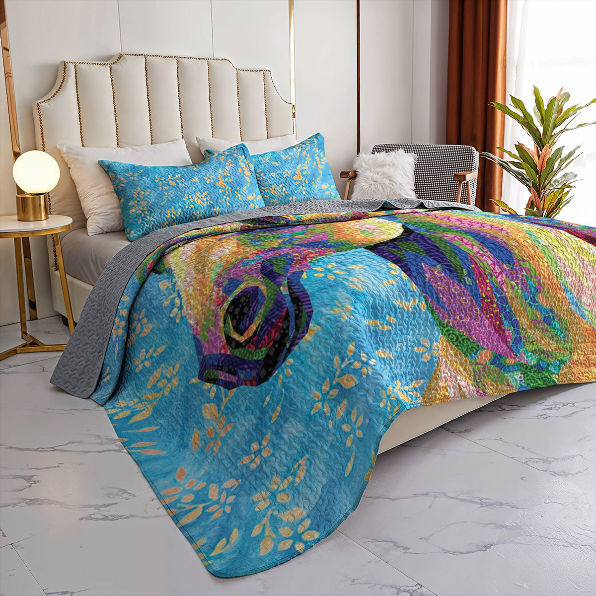 Ceeprints Quilt 3-Piece Lady horse flowers