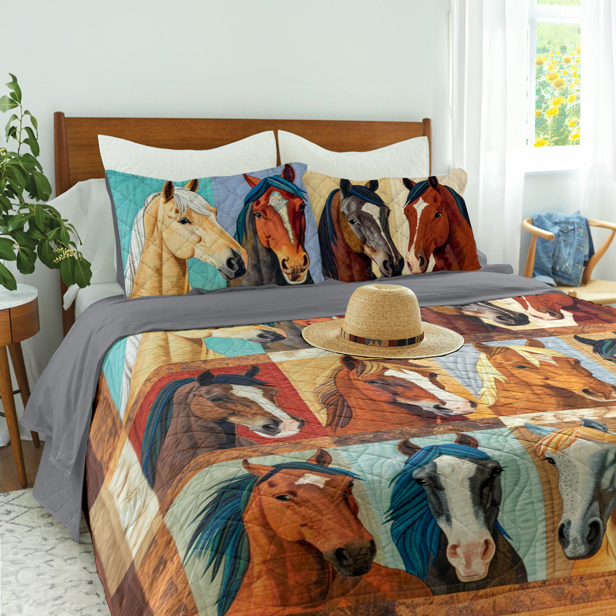 Ceeprints Quilt 3-Piece Set Lady Horses