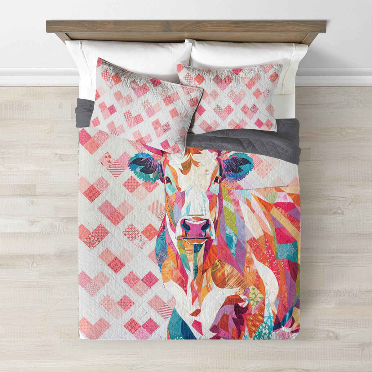 Ceeprints Quilt 3-Piece Set Lovely Cow Cotton Fabric Pattern