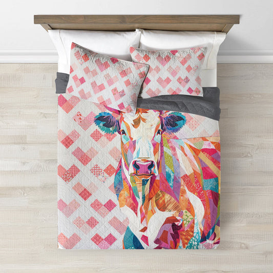 Ceeprints Quilt 3-Piece Set Lovely Cow Cotton Fabric Pattern