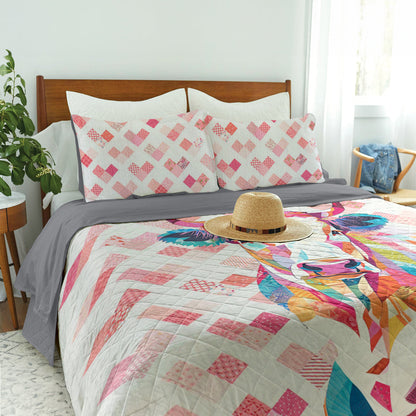Ceeprints Quilt 3-Piece Set Lovely Cow Cotton Fabric Pattern
