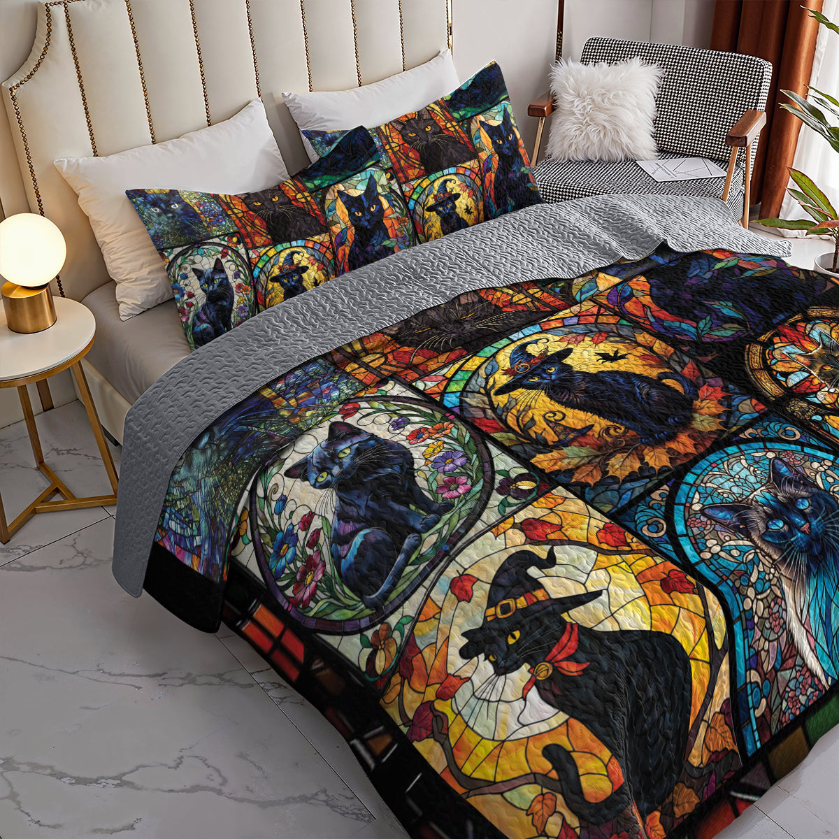 Ceeprints All Season Quilt 3-Piece Set Mysterious Black Cat