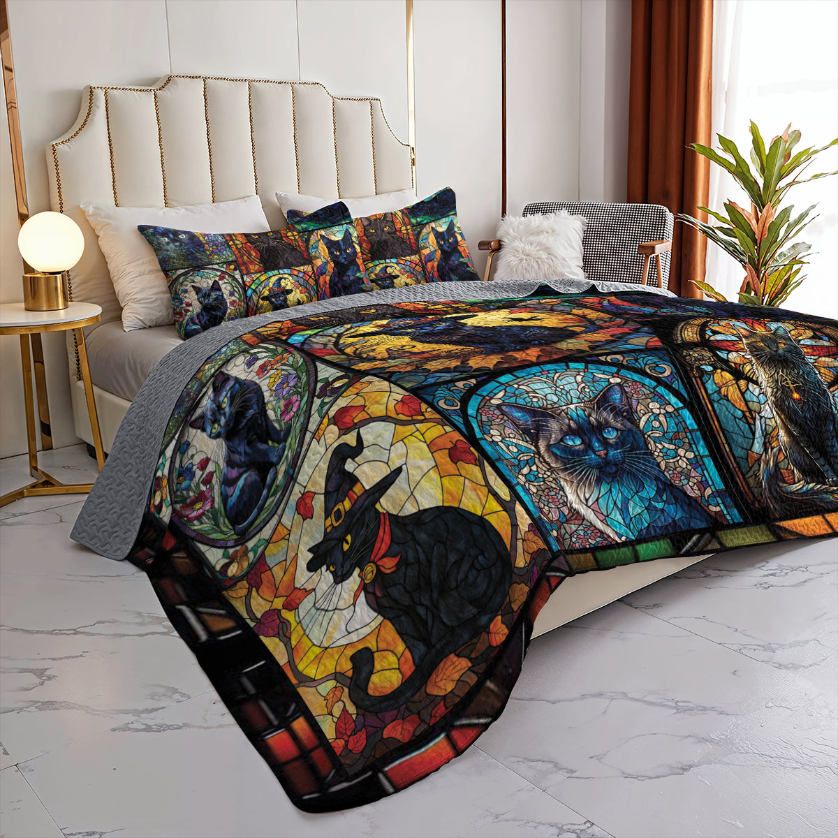 Ceeprints All Season Quilt 3-Piece Set Mysterious Black Cat