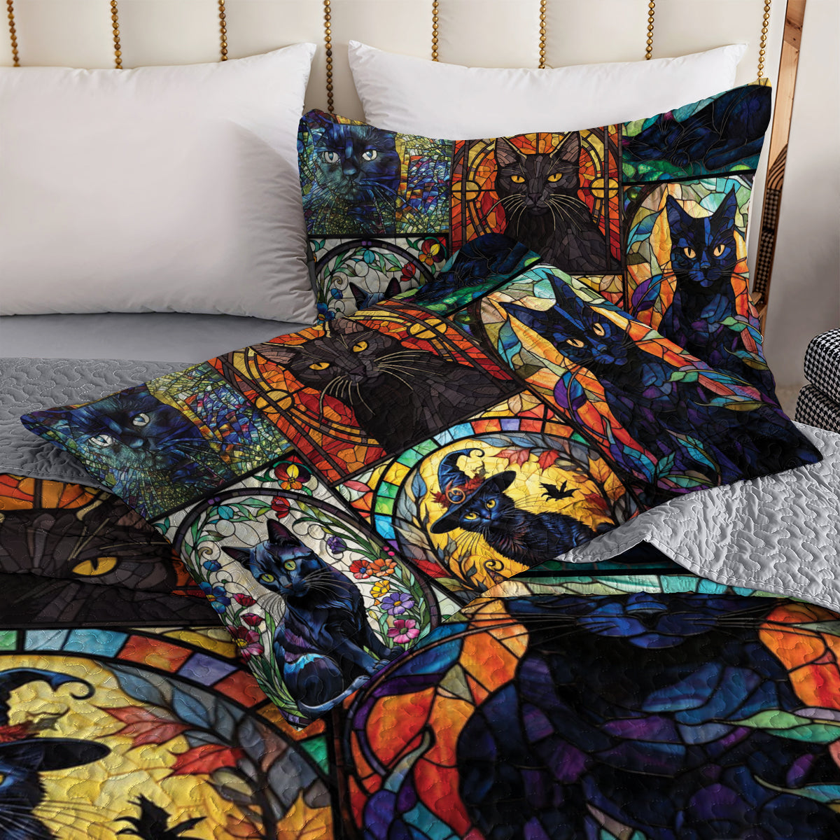 Ceeprints All Season Quilt 3-Piece Set Mysterious Black Cat