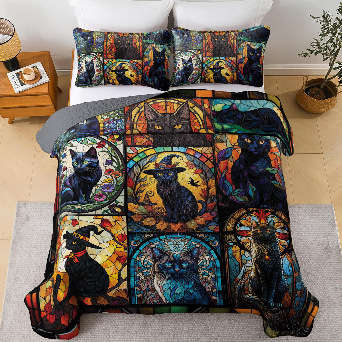 Ceeprints All Season Quilt 3-Piece Set Mysterious Black Cat