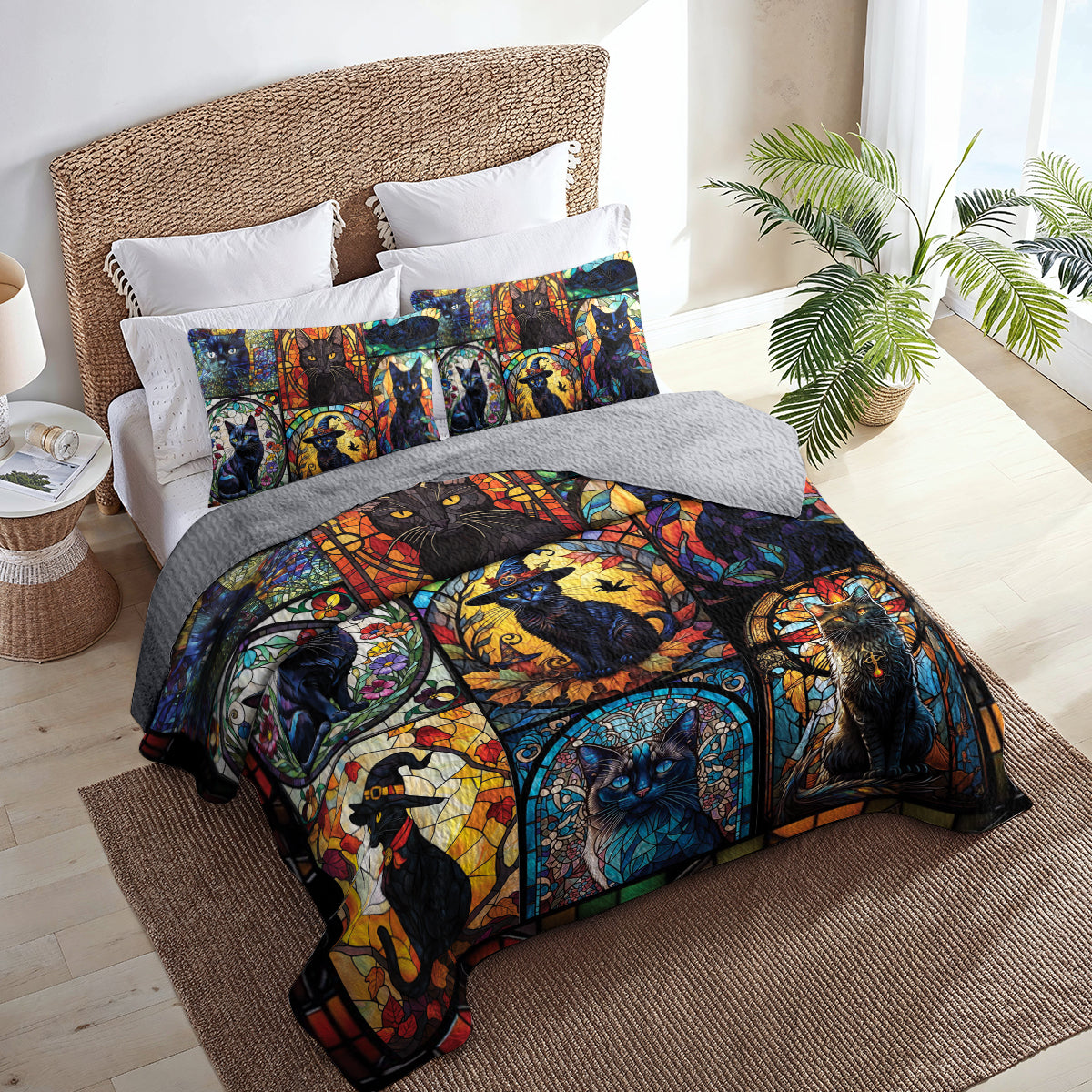 Ceeprints All Season Quilt 3-Piece Set Mysterious Black Cat