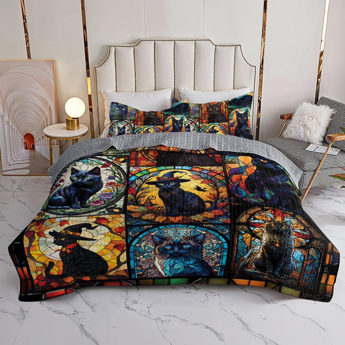 Ceeprints All Season Quilt 3-Piece Set Mysterious Black Cat