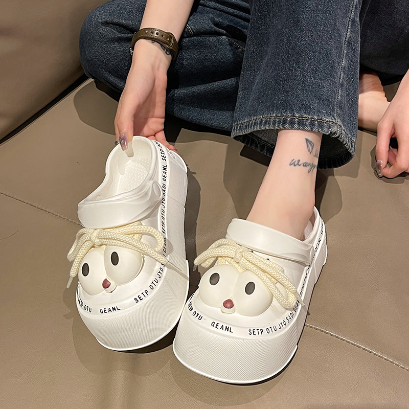 Cute Big Eyes Lace-up Two-Way Hole Shoes