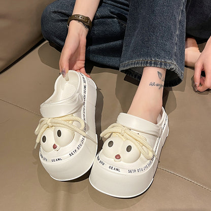 Cute Big Eyes Lace-up Two-Way Hole Shoes