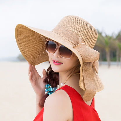 Summer Female Seaside Travel Easiest for Match Wide Brim Sun Straw Hat