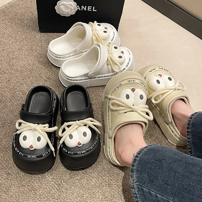 Cute Big Eyes Lace-up Two-Way Hole Shoes