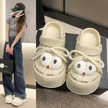 Cute Big Eyes Lace-up Two-Way Hole Shoes