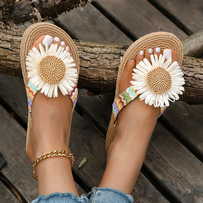 Ceeprints Linen Sunflower Flip-Flops