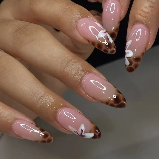 Flower French Almond No. 28 press-on nails