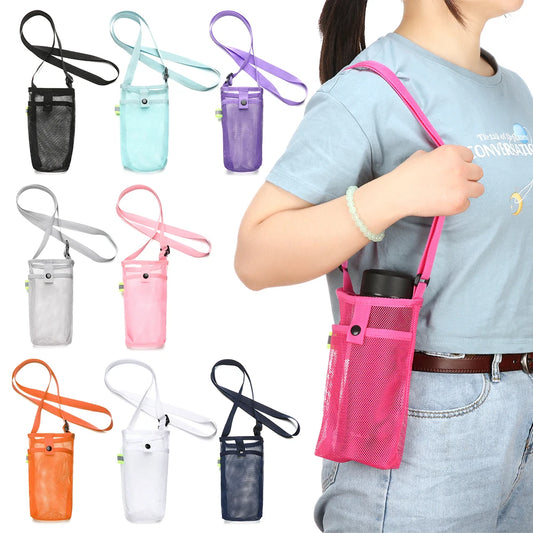 Sport Bottle Holder – Mesh Sleeve with Strap & Phone Pocket for Outdoor Use