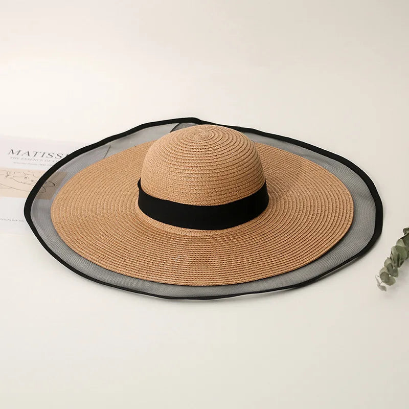 Elegant Veil Netting Sun Hat – Wide Brim Kentucky Derby & Beach Hat