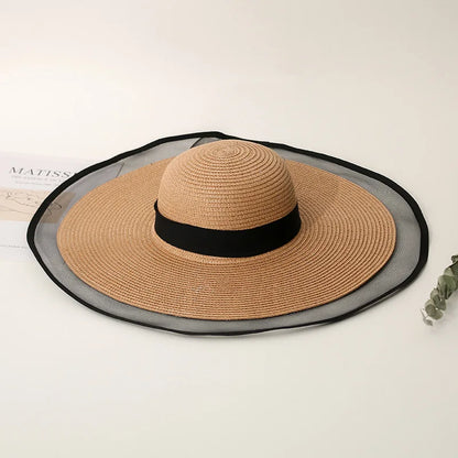 Elegant Veil Netting Sun Hat – Wide Brim Kentucky Derby & Beach Hat
