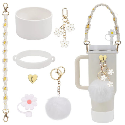 Handmade Straw Cap Case – Charm Chain, Initial Keychain & Handle for Tumbler