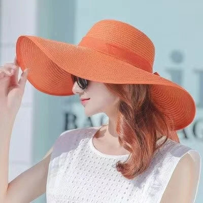 Wide Brim Straw Fedora Hat for Women – French Retro Summer Sun Hat