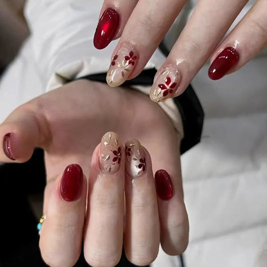 Flower French Almond No. 31 press-on nails