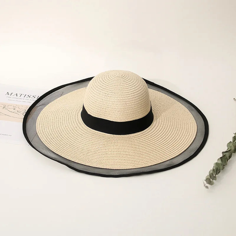 Elegant Veil Netting Sun Hat – Wide Brim Kentucky Derby & Beach Hat