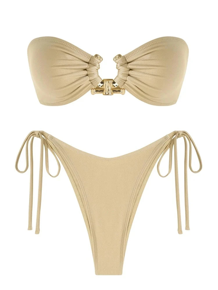 O-Ring Bandeau Bikini – Sexy Tie-Side Swimsuit for Women