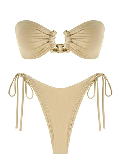 O-Ring Bandeau Bikini – Sexy Tie-Side Swimsuit for Women