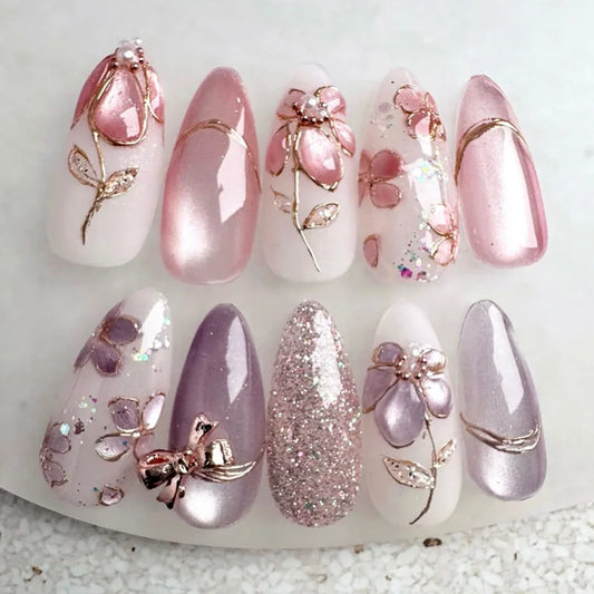 Flower French Almond No. 26 press-on nails