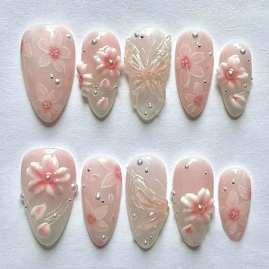 Flower French Almond No. 20 press-on nails