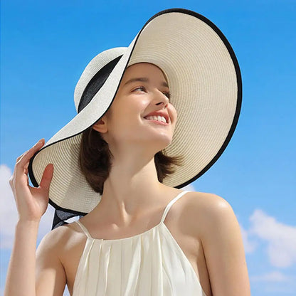Women's Large Brim Straw Hat – Big Bow Sun Protection Beach Hat