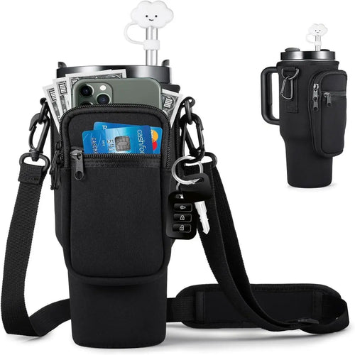 1/2/4PCS 40oz Water Bottle Carrier – Adjustable Strap Pouch for Thermos/Mugs