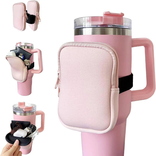 Water Bottle Pouch – Neoprene Caddy for 20/30/40oz Stanley Cup, Holds Cards & Essentials