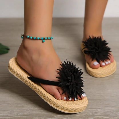 Ceeprints Black Flower Flat Flip-Flops