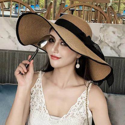 Women's Large Brim Straw Hat – Big Bow Sun Protection Beach Hat