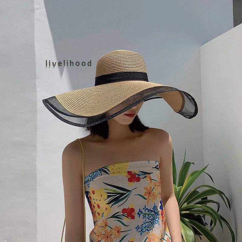 Elegant Veil Netting Sun Hat – Wide Brim Kentucky Derby & Beach Hat