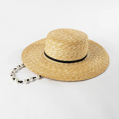 Ceeprints Pearl Tie Wide Brim Straw Fedora Hat
