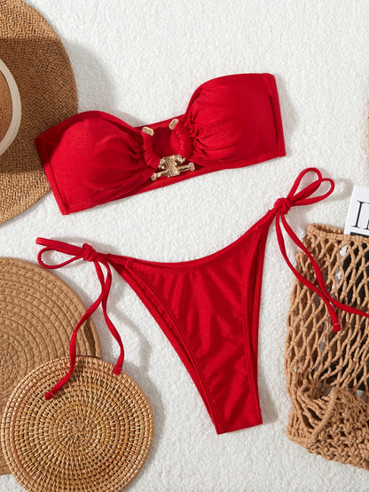 O-Ring Bandeau Bikini – Sexy Tie-Side Swimsuit for Women