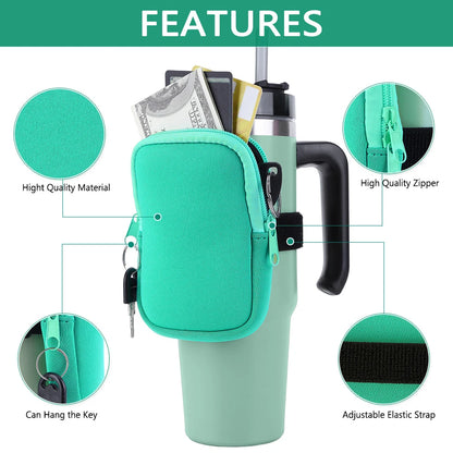 Water Bottle Pouch – Neoprene Caddy for 20/30/40oz Stanley Cup, Holds Cards & Essentials