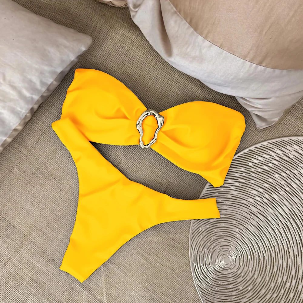 Sexy Push-Up Bandeau Bikini – Brazilian Thong Micro Swimsuit for Women