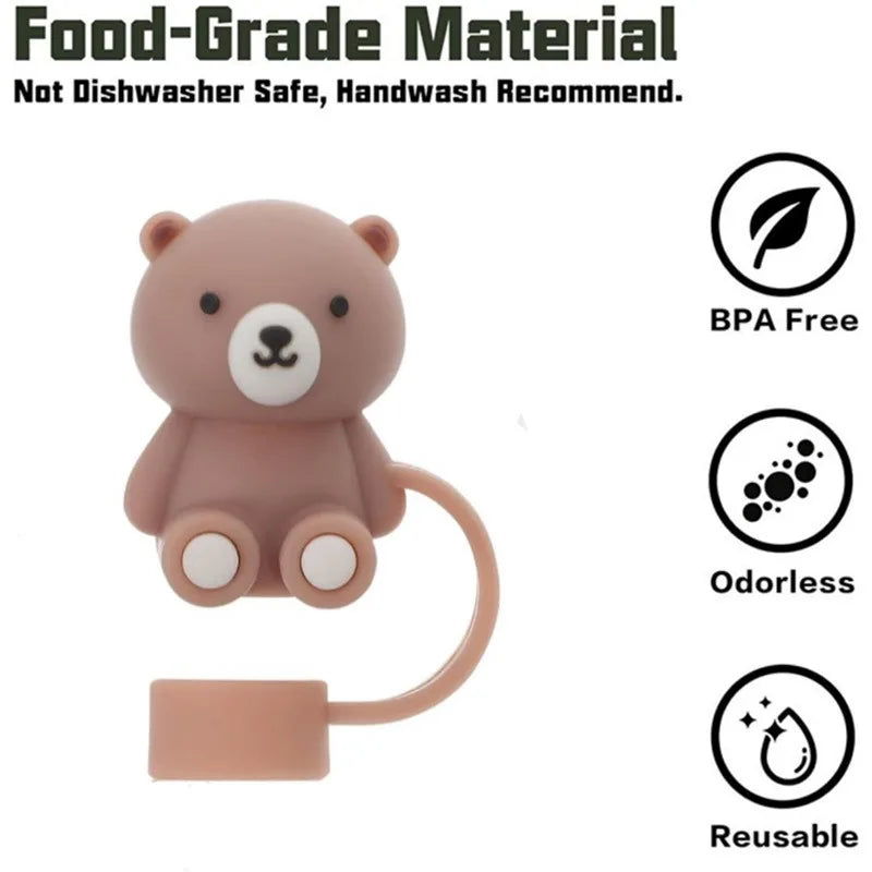 1PC Bear Straw Tip Cover – 10mm Dust-Proof Silicone Topper for 30/40oz Tumblers