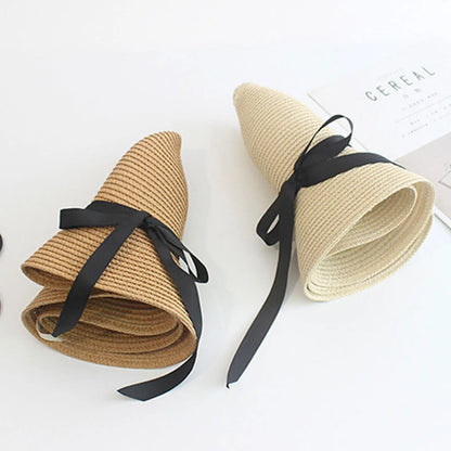 Summer Straw Hat – Wide Brim Foldable Beach Sun Hat for Women