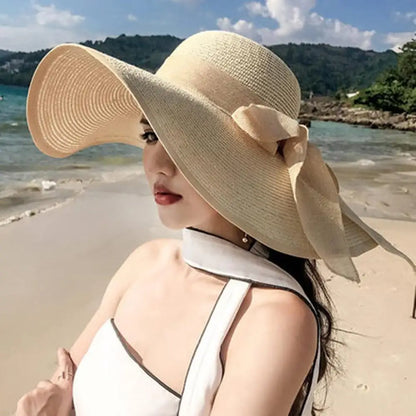Women's Large Brim Straw Hat – Big Bow Sun Protection Beach Hat