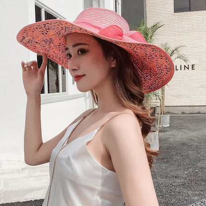Korean Style Summer Straw Hat – Large Brim Sun Protection Beach Hat
