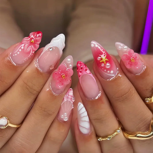 Flower French Almond No. 02 press-on nails