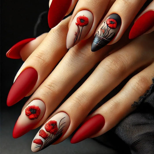 Flower French Almond No. 24 press-on nails