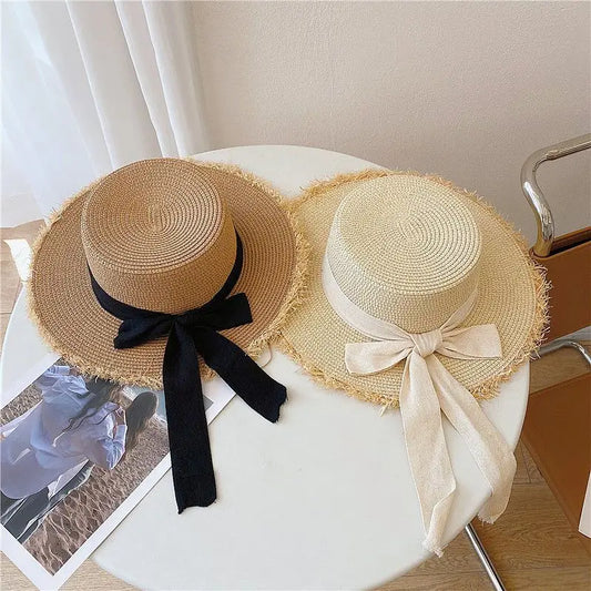 Japanese Style Hairy Edge Straw Beach Hat – Women's Summer Sun Protection Hat