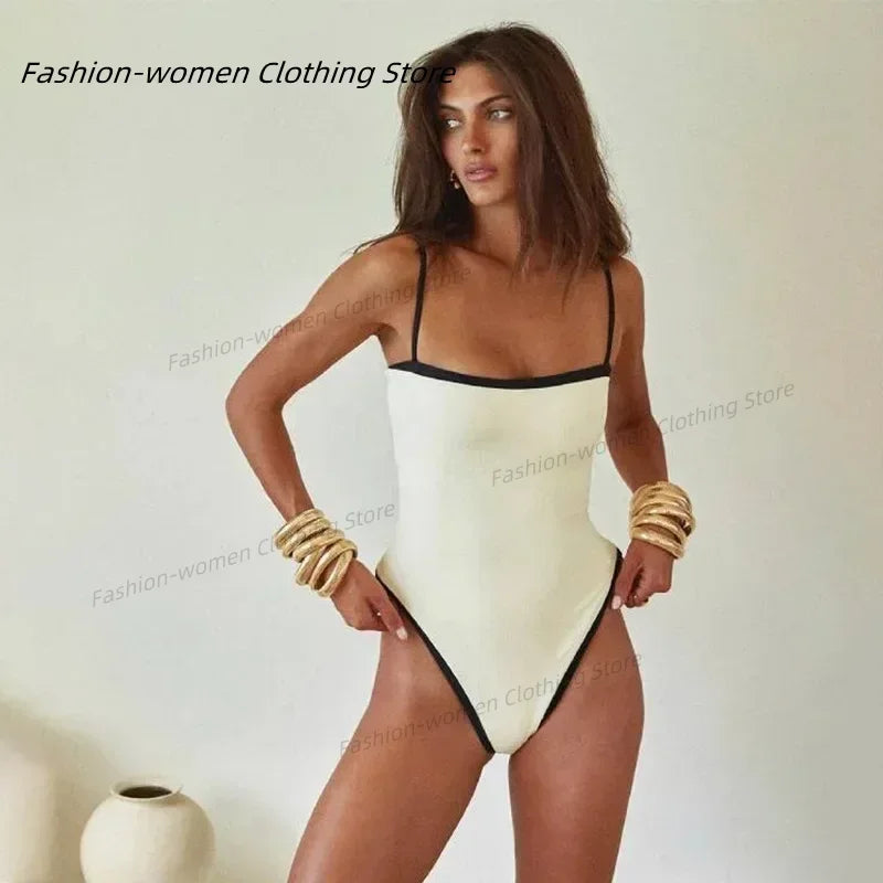 Elegant Black & White One-Piece Swimsuit – Chic & Timeless Beachwear